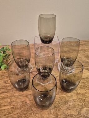 VINTAGE Mid Century Modern Smoky Hue Tumbler Drinking Glasses, Set of 7